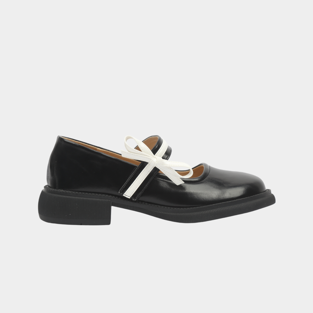 Chunky Mary Jane Loafers With Bow Strap