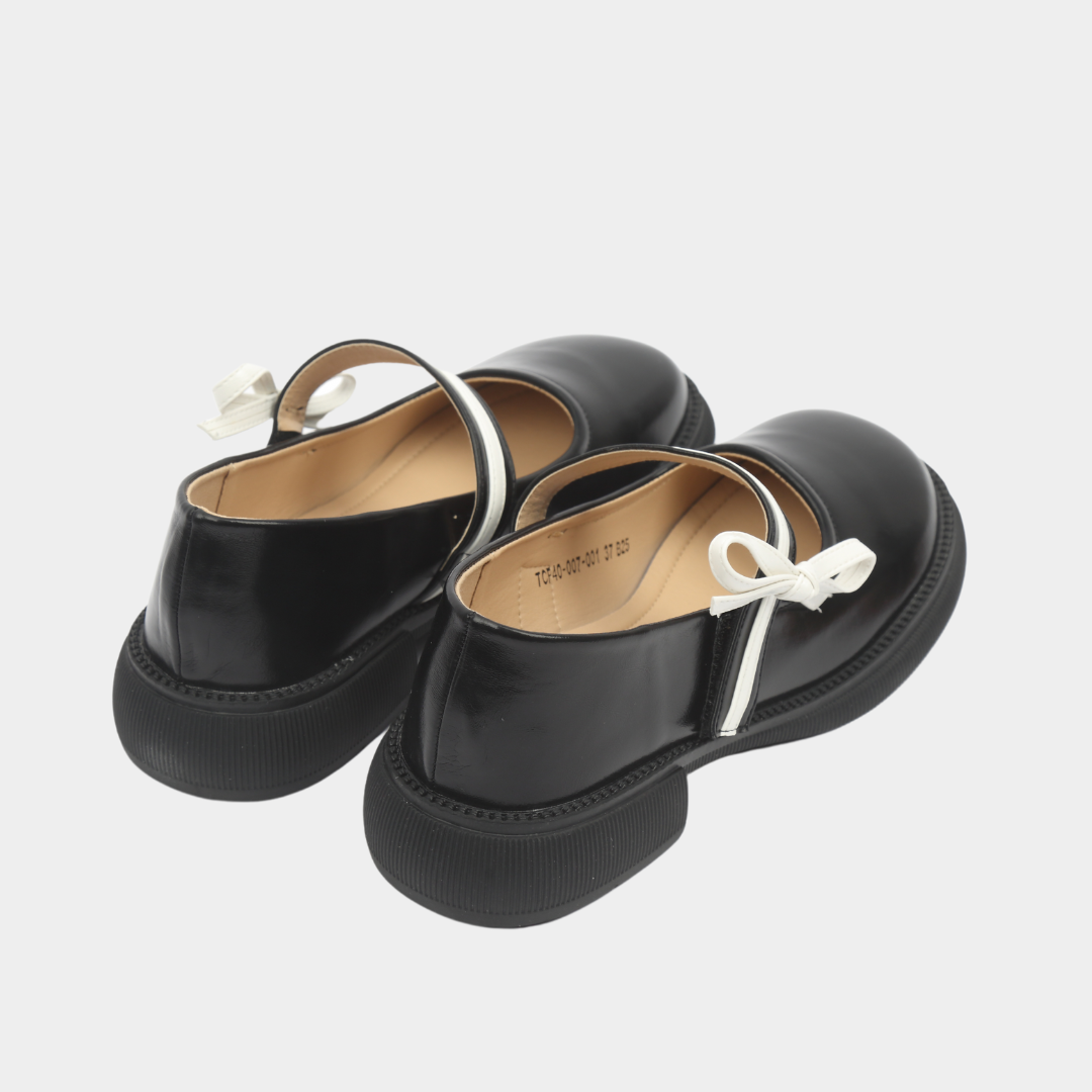 Chunky Mary Jane Loafers With Bow Strap